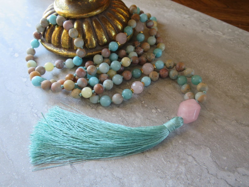 Love and Success Zen Style Mala Necklace, Matte Impression Jasper