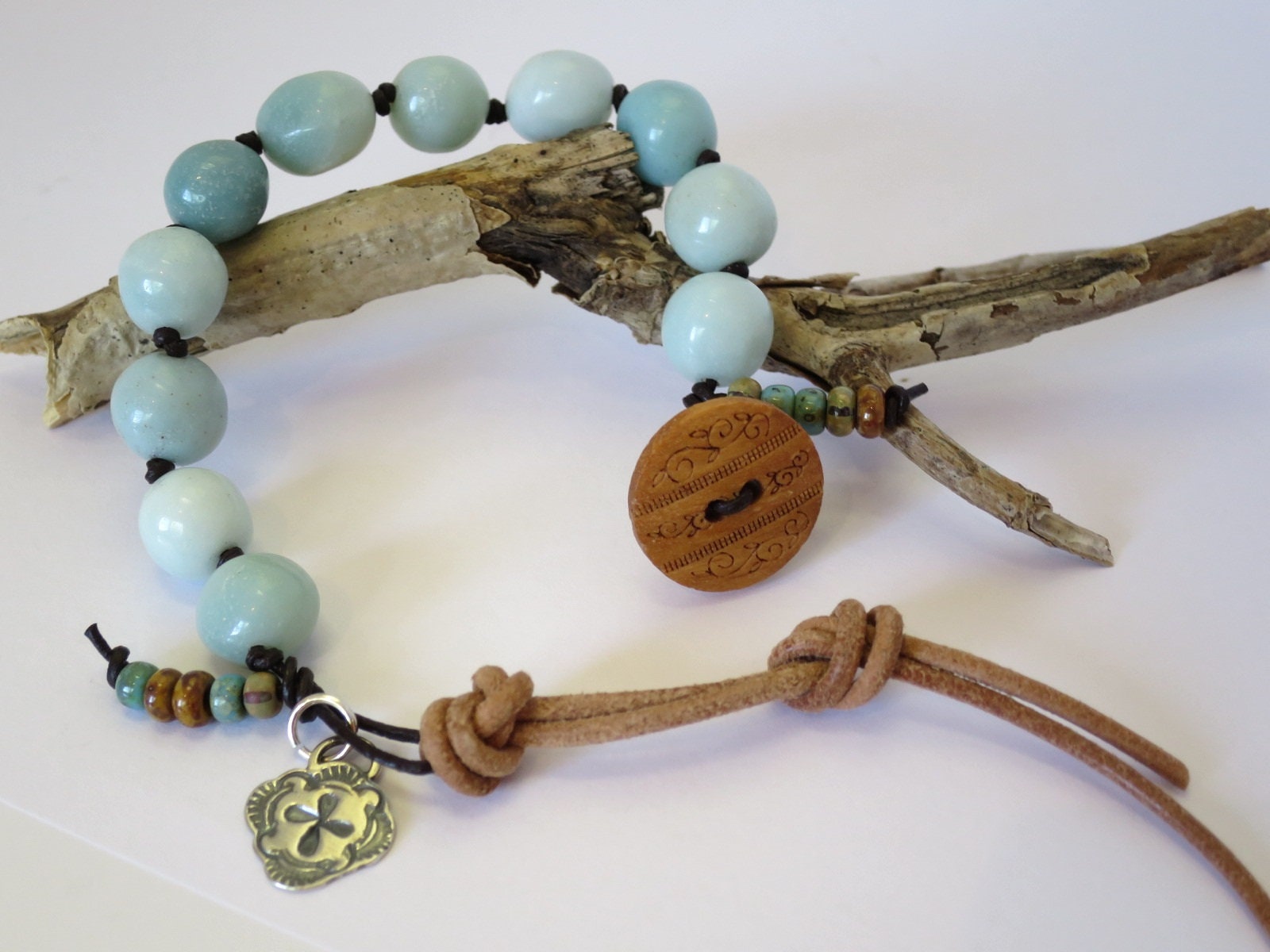 Knotted Leather Wrap Bracelet Bohemian blue ocean bracelet | Etsy