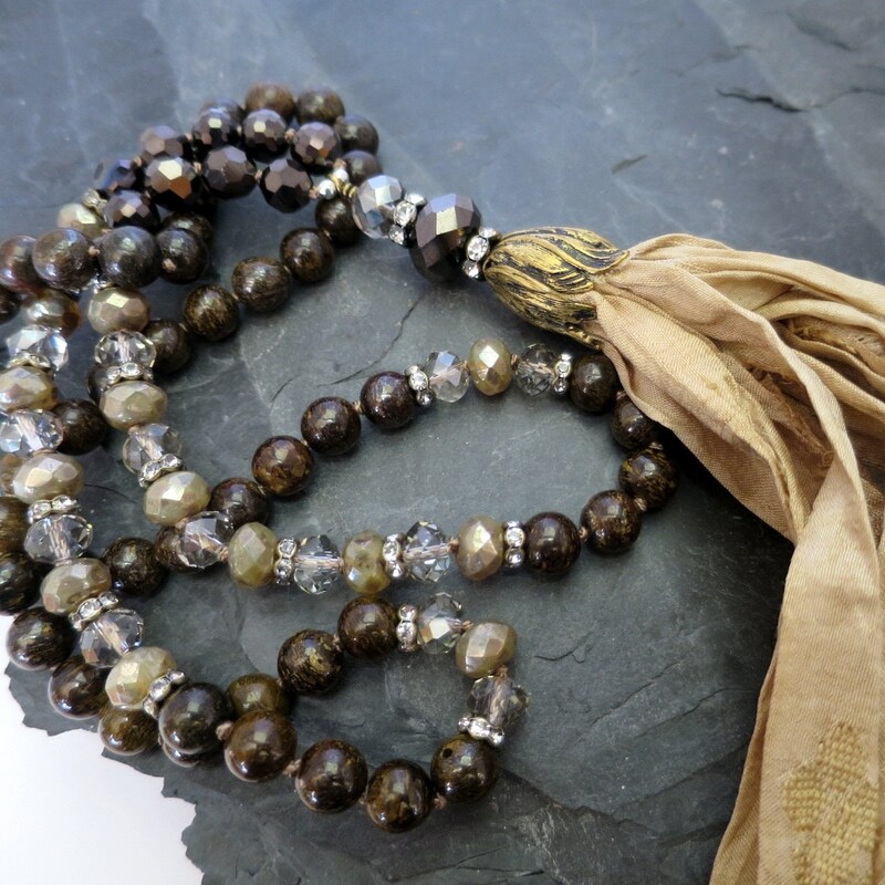 Long Gold and Brown Necklace
