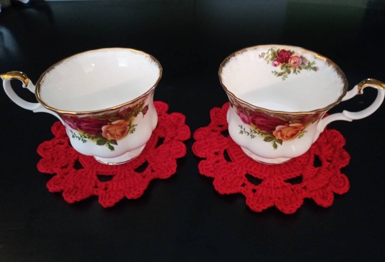Red heart crochet coasters