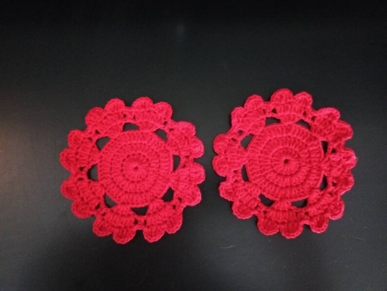 Red heart crochet coasters