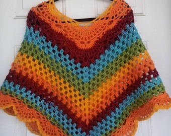 Crochet multicolored poncho
