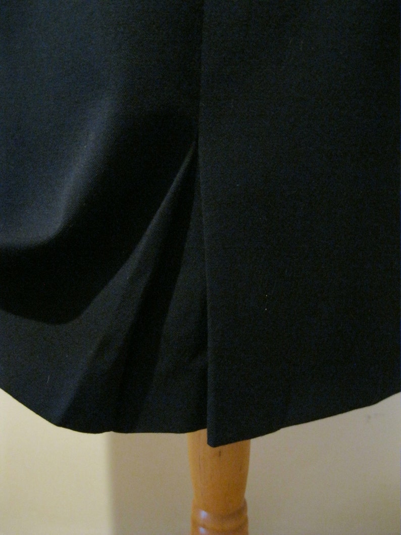 ESCADA by Margaretha Ley Vintage Skirt 80s Black Wool with Silk Paisley Waistband Size 38 UK 12