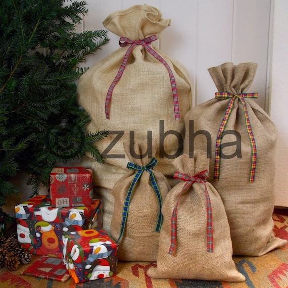 Christmas Hessian Sack Tartan Ribbon Christmas Stocking Santa Sack Etsy UK