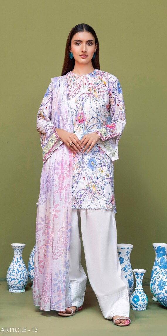 chinese dress ladies Women Eid Dress | Blue & Multicolor | Casual Plus 3 Piece Suit main image 1