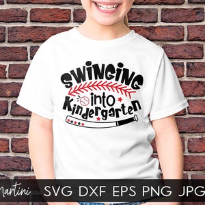 Swinging into Kindergarten SVG file for cutting machines - Cricut Silhouette First day of Kindergarten SVG Baseball kids gift