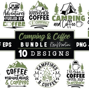 Paquete SVG de camping y café / 10 paquetes de citas de camping y café Archivos de corte SVG