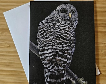 Biglietto d'auguri con gufo barrato e interno vuoto - Formato A6 - Carta con finitura in lino