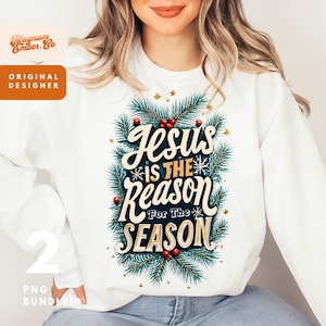 Happy Birthday Jesus, Religious Christmas, Jesus Is The Reason png, Christian Christmas Bundle, Merry Christmas Faith PNG Duo