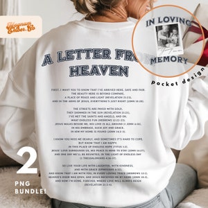 Regalo personalizado en formato PNG con un mensaje en memoria de un ser querido, plantilla de Canva, carta del cielo como regalo de duelo, PNG cristiano, sublimación de camisetas con el recuerdo