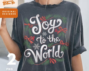 Freude an die Welt PNG Duo, Coquette Christian PNG Vintage Weihnachten, Bibelvers für T-Shirt Sublimation, er ist der Grund für die Saison