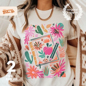 Boho Teacher PNG Duo: Retro Floral Sublimation Design (Digital Download)