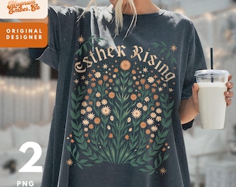 Esther Rising Christian Floral PNG Duo: Powerful Sublimation Design (Digital Download)