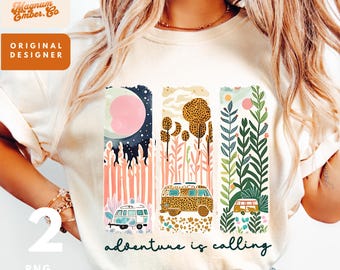 Camping PNG Duo: Retro Brushstroke Outdoor Designs (Sublimation Files)