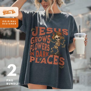 Halloween Praying Skeleton PNG Duo: Christian Retro Sublimation Designs (Digital Download)