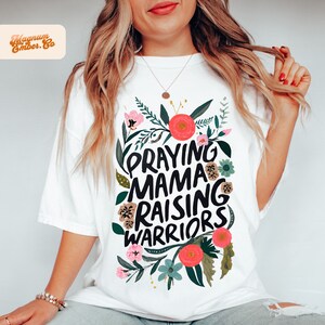 Praying Mamas Raising Warriors PNG: Linocut Christian Mom Sublimation Design (Digital Download) image 4