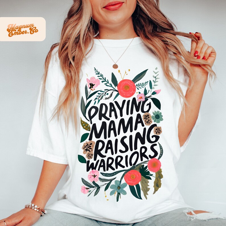 Praying Mamas Raising Warriors PNG: Linocut Christian Mom Sublimation Design (Digital Download) image 4