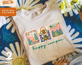 Summer Camping PNG, Stamp Floral DUO, Whimsical Outdoor Designs, Family Camping, Sublimation Files for Crafts and Apparel