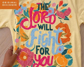 Christian Floral PNG Trio: The LORD will Fight for You, Retro Jesus Shirt Sublimation Designs