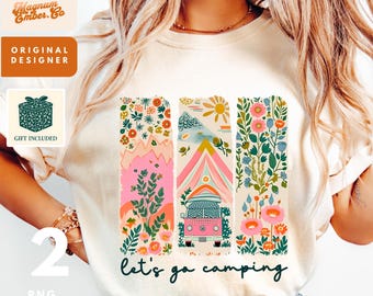 Camping PNG, Brushstroke retro DUO, Whimsical Outdoor Designs, Family Camping, Sublimation Files for Crafts and Apparel