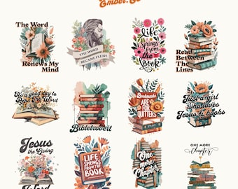 Floral Bible Book Lover Quotes PNG Bundle: Christian Sublimation Designs (Digital Download)