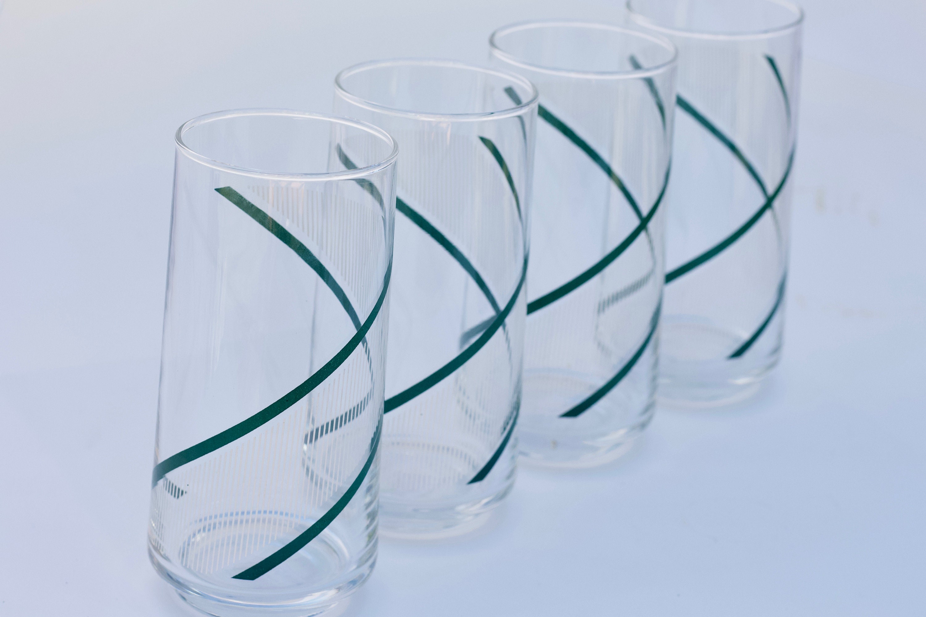 Retro Green and White Striped Drinking Glasses Etsy