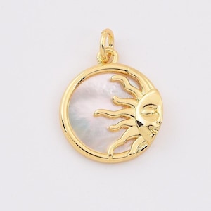 Ciondolo a forma di sole in madreperla riempito d'oro, ciondolo a forma di sole, fornitura per la creazione di gioielli, collana, braccialetto, 21 x 16 mm, CP2095