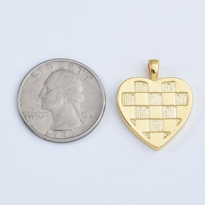 Gold Filled Checkered Love Heart Pendant Heart Charm Jewelry Making Supply Necklace Bracelet 26x21mm, CP2028