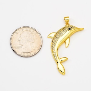 Ciondolo a forma di delfino riempito d'oro, ciondolo a forma di pesce per bambini, animale sottomarino, fornitura per la creazione di gioielli, collana, braccialetto, 44x29 mm, CP2061