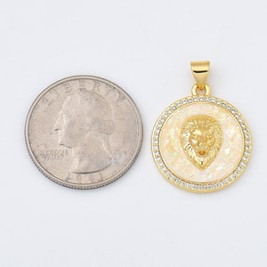 Ciondolo a forma di medaglione con testa di leone in opale riempito d'oro, re della giungla, ciondolo con animale selvatico, fornitura per la creazione di gioielli, collana, braccialetto, 25 x 28 mm, CP2012