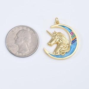 Ciondolo testa di pony in smalto riempito d'oro, ciondolo testa di unicorno, ciondolo luna, fornitura per la creazione di gioielli, collana, braccialetto, 27x26 mm, CP2025