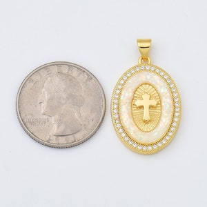 Gold Filled Opal Religious Cross Pendant Christian Catholic Baptism Charm Religious Jewelry Making Supply Necklace Bracelet 19x28mm, CP2009