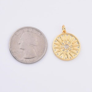 Ciondolo Sole Riempito d'Oro, CZ Trasparente Cubico Micro Pave Celestial Sunburst Charm Boho Jewelry Making Supply Collana Bracciale 23 x 18 mm, CP2098