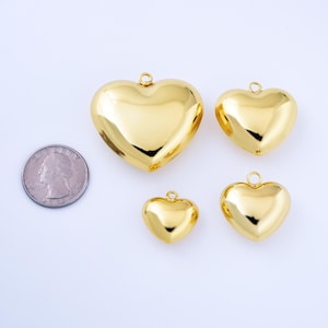 Gold Filled Love Heart Pendant Large Puffy Heart Charm Jewelry Making Supply Necklace Bracelet 20/25/30/40mm, CP2073