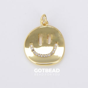 18K Gold Filled  Happy Face Charm, Emoji Charm Gold Smile Charm Pendant Smiley Face Charms for Necklace Earring Bracelet Supply, CP1530