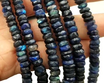 Perlina di LABRADORITE blu scuro AAA, Labradorite naturale blu fuoco, pietra preziosa sfaccettata Rondelle nera blu navy, Labradorite, 5-18 mm, PRP040