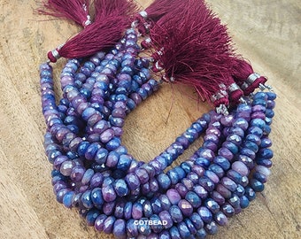Perline sfaccettate Rondelle di pietra di luna viola rivestite mistiche da 8 mm, filo di perline da 8 pollici PRP043