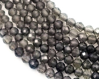 Faceted Natural Smoky Quartz 2.5mm and 3.7mm Round Beads Micro Laser Diamond Cut Real Genuine Natural Gemstone 15.5" Full Strand PRP324