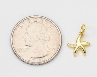 Gold Filled Tiny Starfish Pendant CZ Micro Pave Ocean Wildlife Starfish Charm Jewelry Making Supply Necklace Bracelet 15x11mm, CP2042