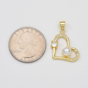 Gold Filled Heart Pearl Pendant CZ Micro Pave Heart Charm Jewelry Making Supply Necklace Bracelet 27x18mm, CP2032