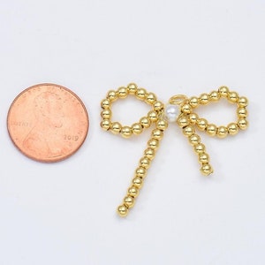 Ciondolo con fiocco di nastro di perline riempito d'oro, regalo per lei, fornitura per la creazione di gioielli, collana, braccialetto, 35 x 33 mm, CP1948