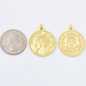 Gold Filled Replica Ancient French Coin Pendant Charm Jewelry Making Supply Necklace Bracelet 25x25mm, CP1954