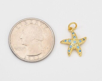 Gold Filled Tiny Starfish Pendant CZ Micro Pave Ocean Wildlife Starfish Charm Jewelry Making Supply Necklace Bracelet 19x14mm, CP2048