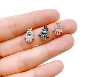 Micro Pave Charms Tiny Hamsa Pave Charms Cubic Zirconia Gold Hamsa Dainty Necklace Bridal Jewelry Clear Zirconia Charms