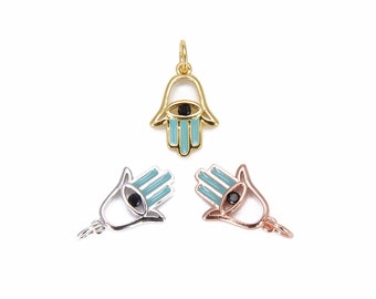 Micro Pave Charms Tiny Hamsa Pave Charms Cubic Zirconia Gold Hamsa Dainty Necklace Bridal Jewelry Clear Zirconia Charms