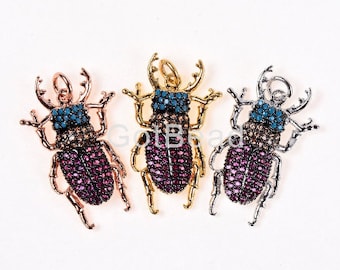 Blue Sapphire CP166-J619 Cubic Zirconia Pave PendantCharm Scarab Pendant Necklace Pave Pendant 24x16mm CZ Pave Beetle Charm Pendant