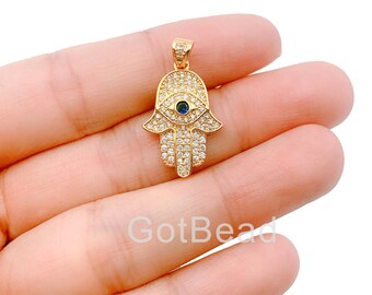 Micro Pave Charms Tiny Hamsa Pave Charms Cubic Zirconia Gold Hamsa Dainty Necklace Bridal Jewelry Clear Zirconia Charms