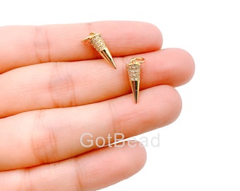 10 pcs Pave Diamond Spike Charm Pendant 925 Sterling Silver Charm,Pave diamond Finding,jewelry making supplies 12mmx3mm BulkLot DP027