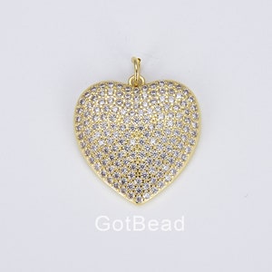 Dainty CZ Micro Pave Heart Pendant Charm, Cubic Zirconia Pave Heart Shape Charm, 18K Gold Filled  Heart Charm, 12x21mm, CP968