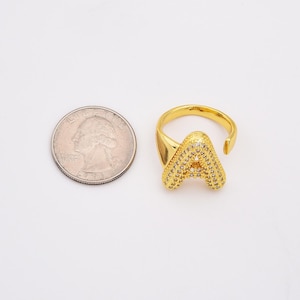 Anillo con letra inicial de globo delicado, anillo con letra del alfabeto de burbuja rellena de oro, anillo de circonita cúbica ajustable y abierto, RG211